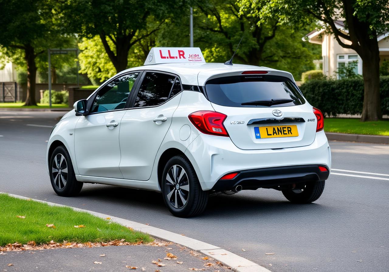 BTW Driving School automatic learner car on a leafy suburban road